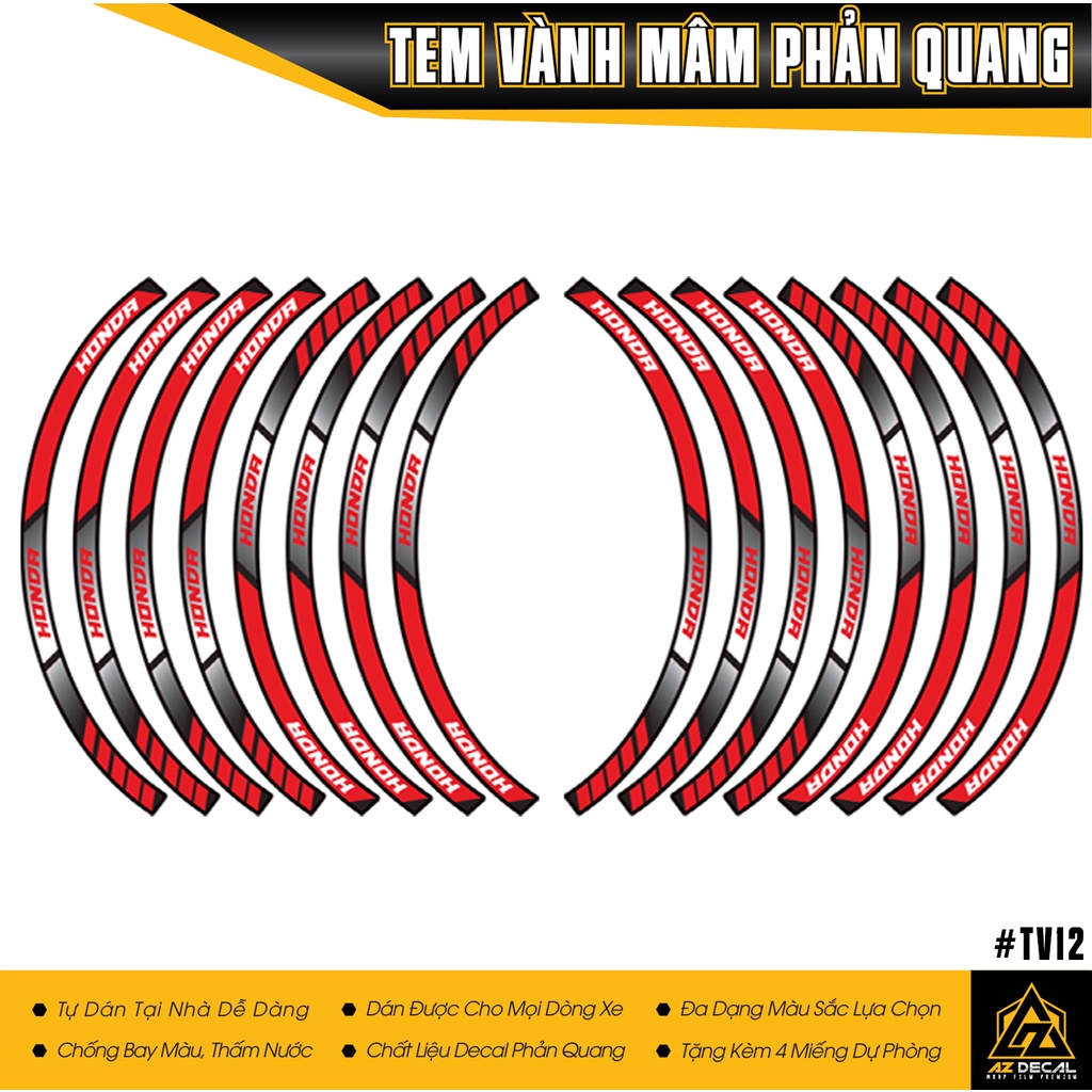 [TỔNG HỢP] Tem Dán Vành Xe Máy Honda Phản Quang Cực Chất | Decal Dán Mâm Xe Air Blade, Winner X, Wave A, SH, Future,...