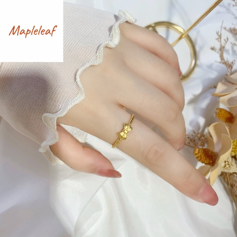 Nhẫn nơ đơn giản có thể cầm đồ vàng 18K Ả Rập có thể điều chỉnh mở vàng Nhẫn nữ Trang sức