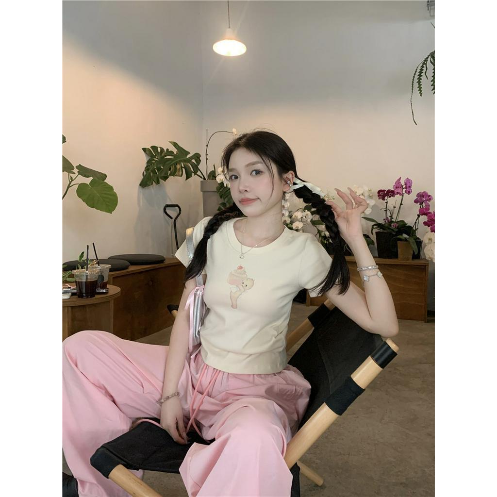 Áo Thun Tay Ngắn Trễ Vai In Hình Bánh Ngọt Ngào Và Thiên Thần Nhỏ Dễ Thương Cho Nữ