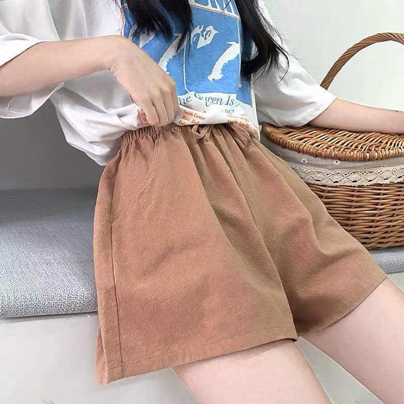 Quần Đùi Nữ Chất Đũi Cạp Chun 🦋 Quần Short Eo Chun Co Dãn 4 Màu 🦋