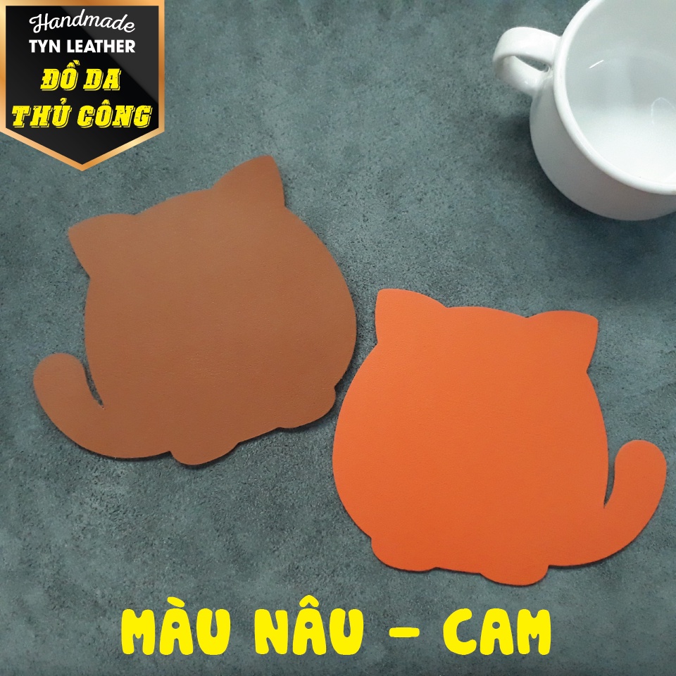 Miếng lót ly hình cún/ hình mèo/ hình gấu, da 2 mặt 2 màu, chống thấm nước