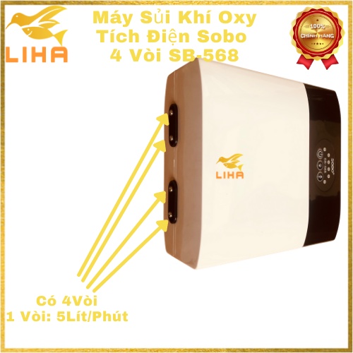 Máy Sủi Oxy Tích Điện 4 Vòi Sobo SB-568  - Máy Sủi Oxy Tích Điện Cho Bể Cá