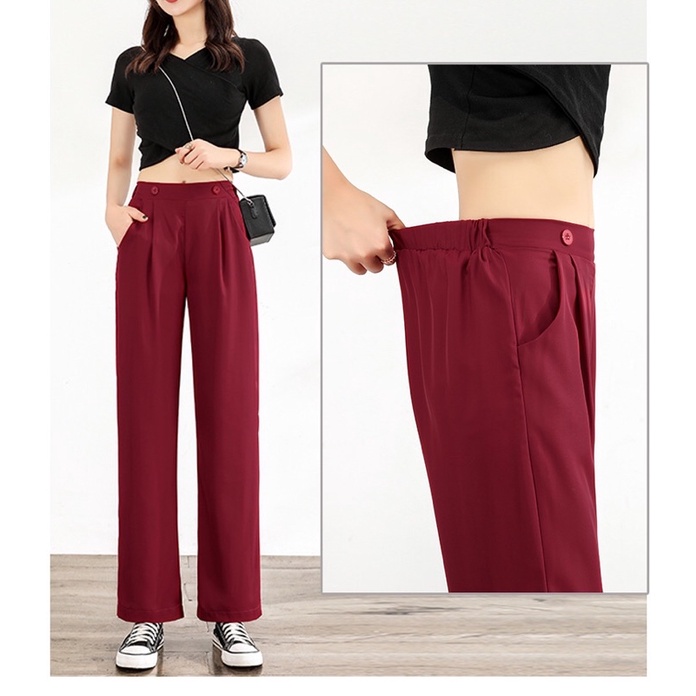 Quần tây ống suông big size màu đỏ đô lưng liền 2 nút size 70-95kg