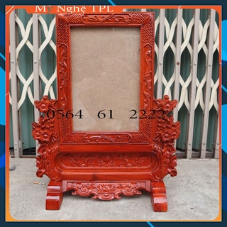 Khung gấm mai gỗ gõ thờ cúng gia tiên ảnh 21x31