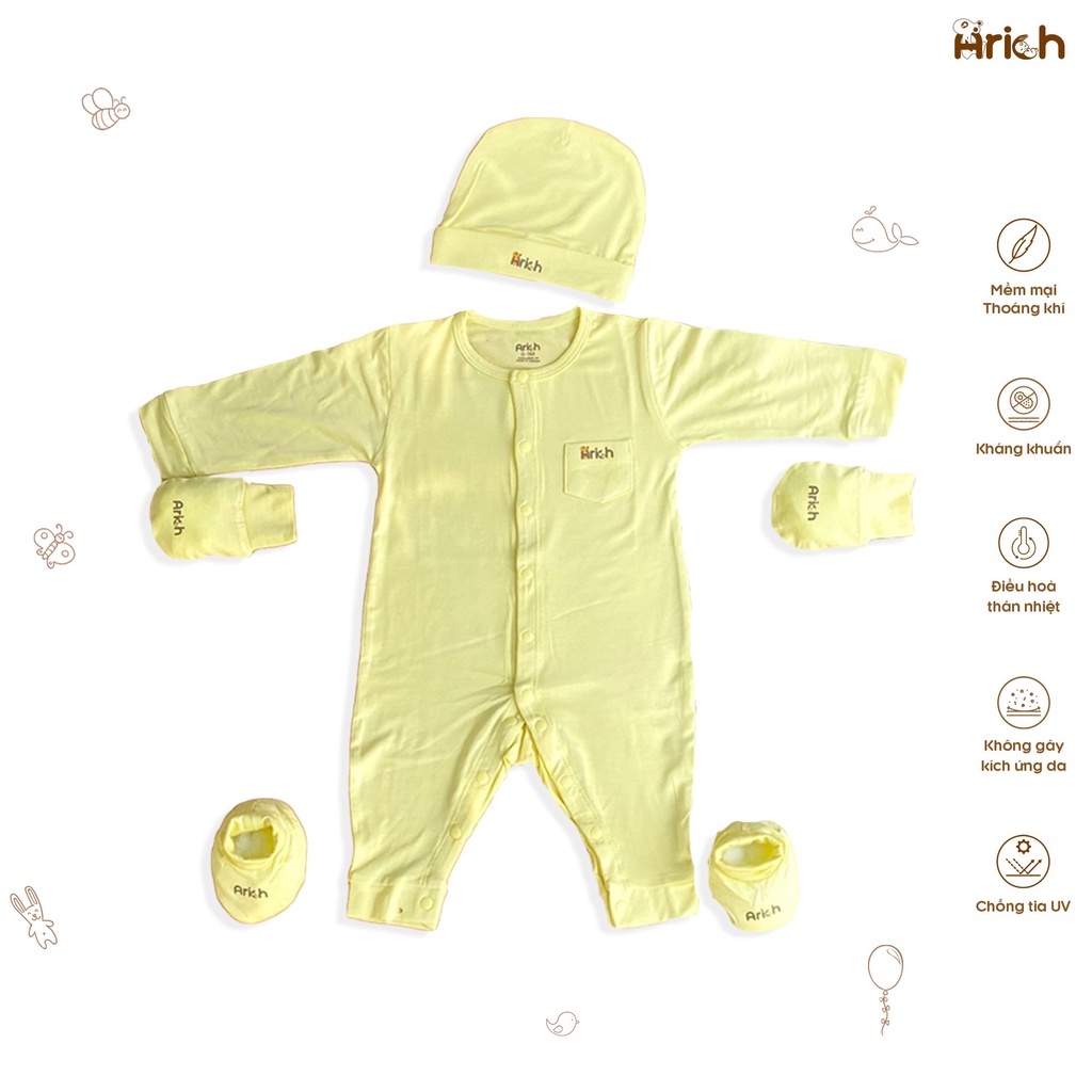 Set body dài vải sợi tre Arich size 0-6M