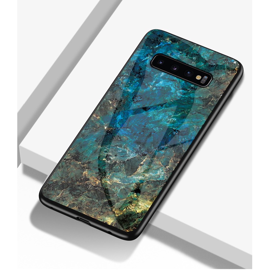 Ốp điện thoại viền mềm mặt kính họa tiết đá hoa cương cho Samsung Galaxy S10/S10 Plus/S10e