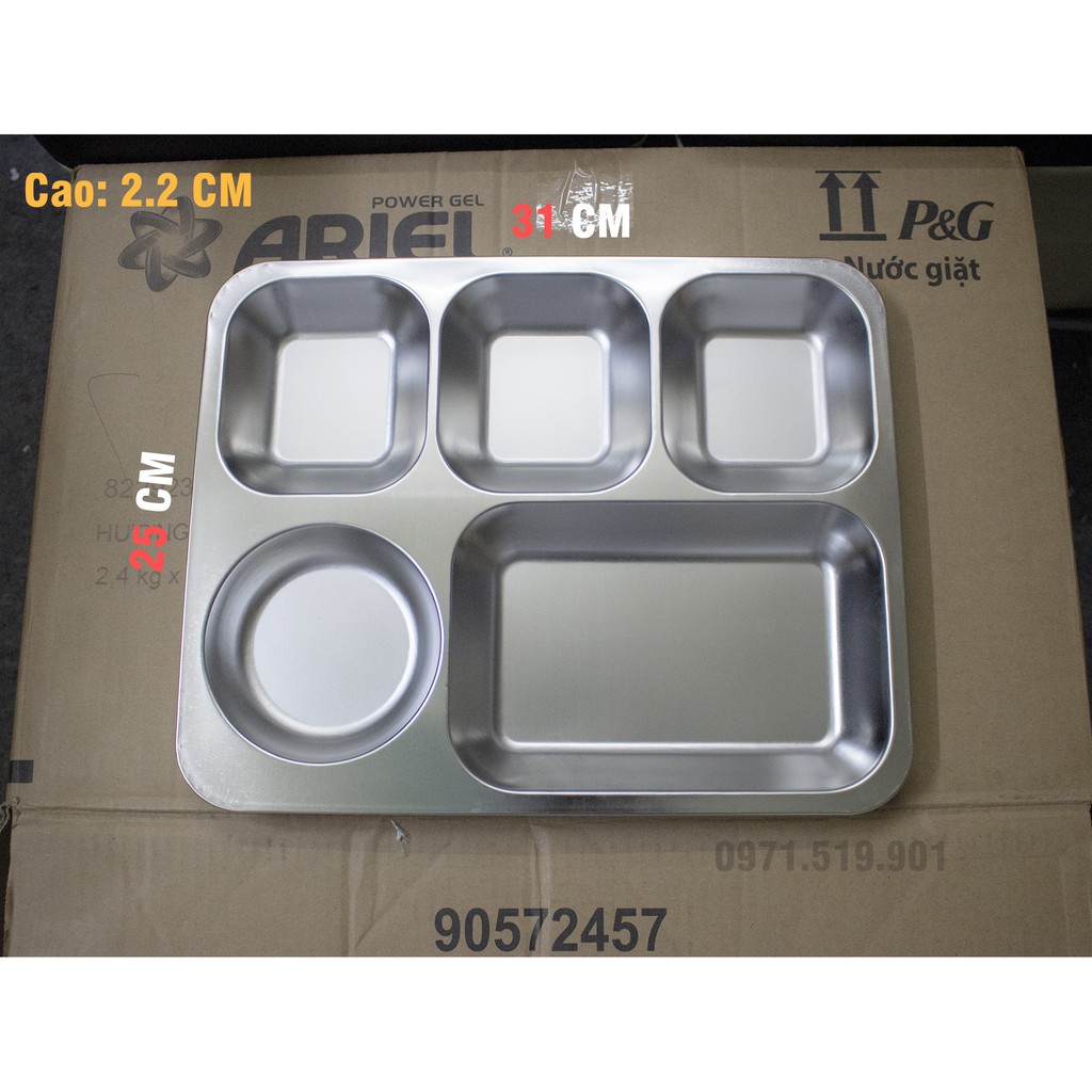 Khay cơm inox 5 ngăn 31 x 25cm