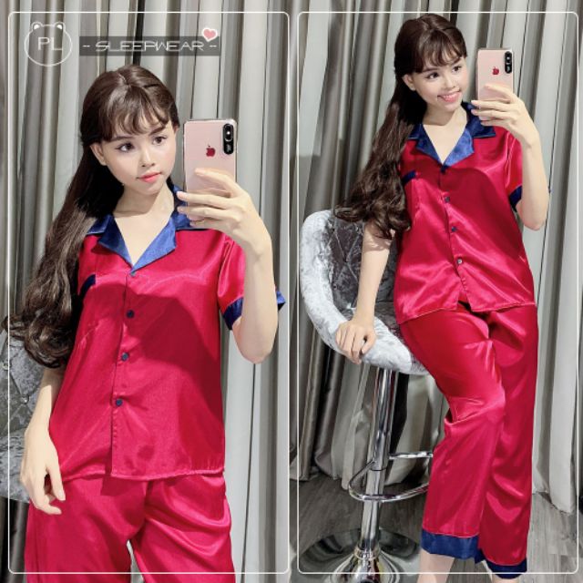 Bộ phi lụa phối tay ngắn quần dài | BigBuy360 - bigbuy360.vn