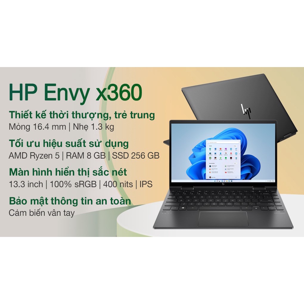 Laptop HP Envy x360 Convert 13 ay1057AU R5 5600U/8GB/256GB/Touch/Win11 (601Q9PA) - Hàng chính hãng