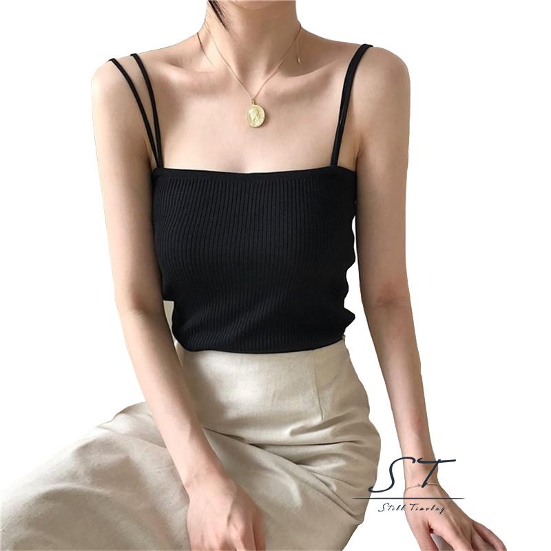 Áo hai dây dệt gân màu trơn sang trọng cho nữ