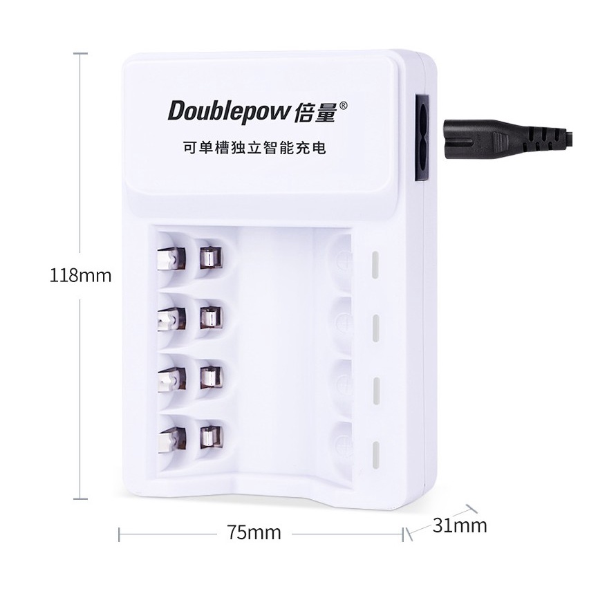 [K 11 Chưa Gồm Pin, Tự Ngắc Khi Đầy] Bộ Sạc 4 Khe Doublepow K11 Dùng Sạc Cho 4 Viên Pin NiMh 1.2V AA hoặc AAA