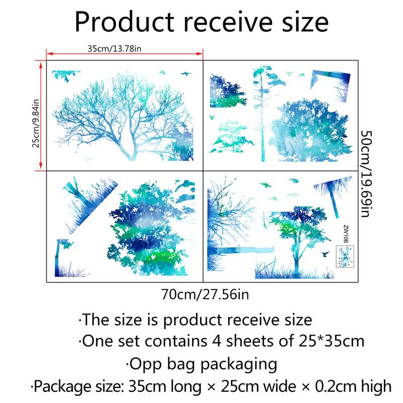 Phiên bản gấp tại chỗ của mới vẽ tay màu xanh gradient rừng xây dựng nhà máy phòng khách trang trí tường dán tường sáng tạo khác