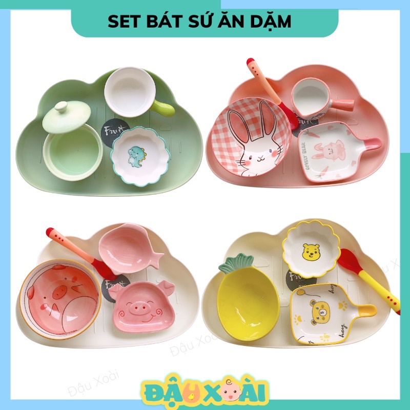 Combo set bát sứ ăn dặm cho bé hình ngộ nghĩnh đủ màu (TẶNG THÌA BÁO NÓNG)