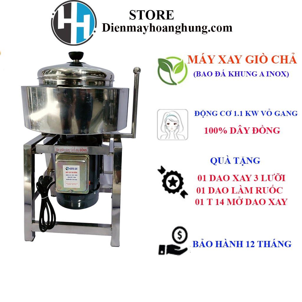 Máy xay giò chả gia đình có bao đá khung A INOX công suất 1.1 KW