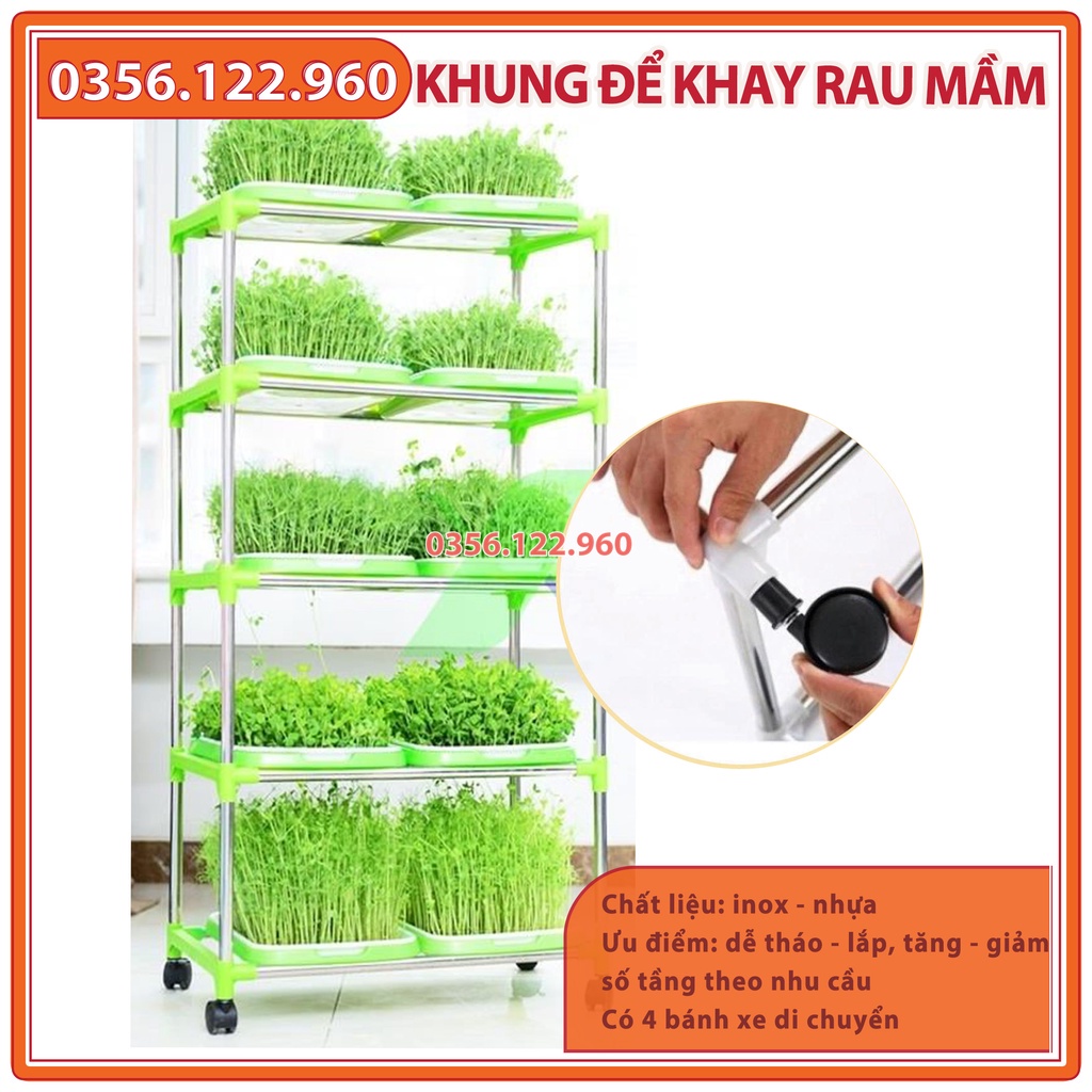 Khung/kệ trồng rau mầm có bánh xe  - loại 5 tầng để 10 khay (không có khay)