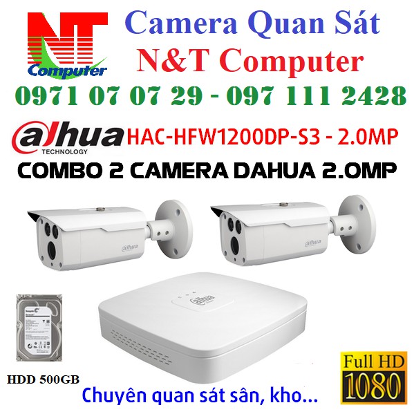 Trọn gói 2 camera Dahua HAC-HFW1200DP-S3 – 2.0MP