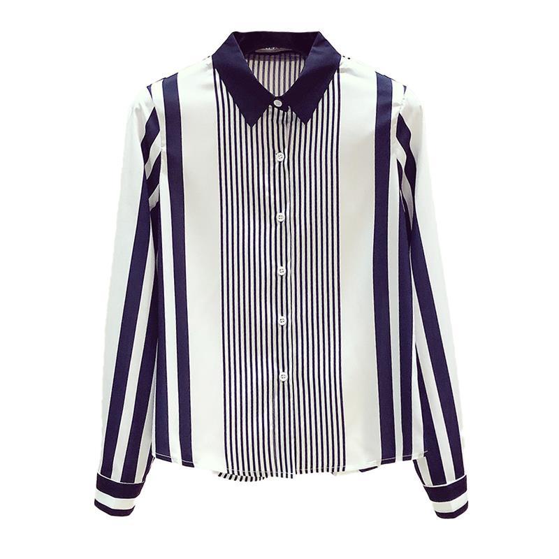 Áo Sơ Mi Chiffon Tay Dài Họa Tiết Kẻ Sọc Phong Cách Hàn Quốc Thời Trang Xuân Thu Cho Nữ