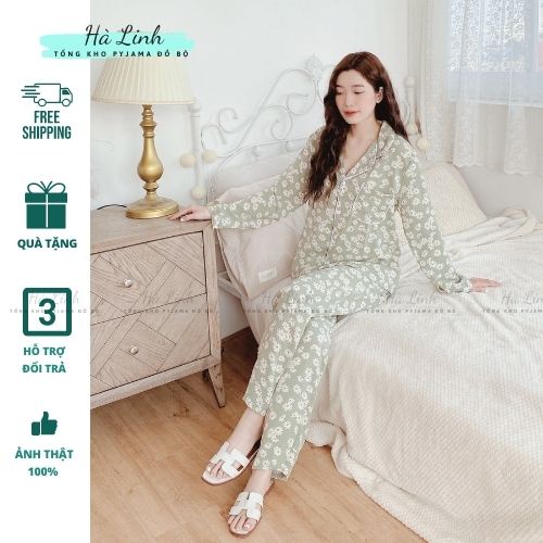 Bộ ngủ lụa dài tay lụa mango pyjama cao cấp dáng truyền thống hoạ tiết hoa cúc, dâu hồng freesoze 45-60kg