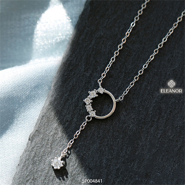 Dây chuyền nữ bạc 925 Eleanor Accessories mặt tròn dáng dài đính đá phụ kiện trang sức 4841