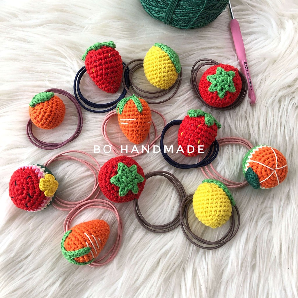 Dây buộc tóc các loại Quả sắc màu handmade móc len sợi cotton siêu kute cho mẹ và bé yêu - Bơ Handmade