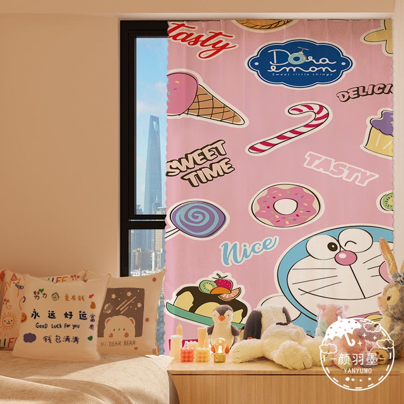 Rèm Vải Dán Tường Tự Dính Họa Tiết Hoạt Hình Doraemon Đơn Giản Trang Trí Nhà Cửa