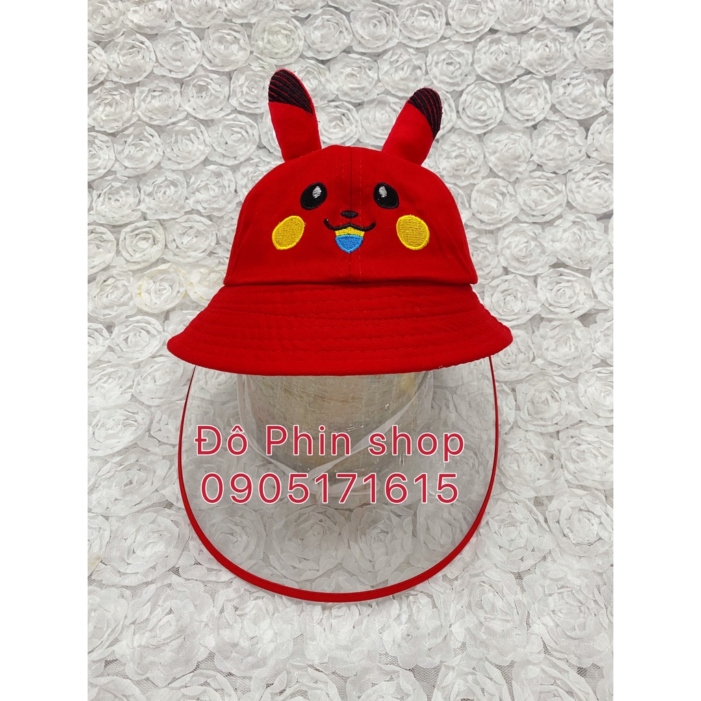 [Bé 3-7 tuổi] Mũ vành bucket Pikachu chống giọt bắn trẻ em, vòng đầu 52cm, tấm chắn có thể tháo rời, có dây quai nón