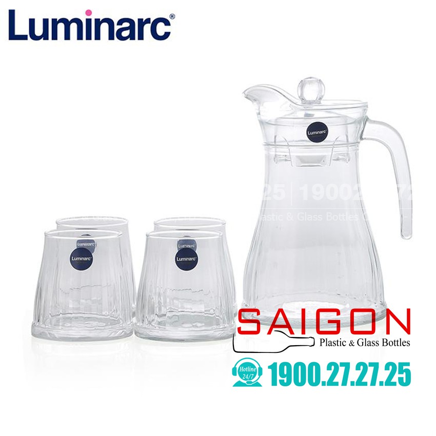 Bộ Bình Thủy Tinh Luminarc Bucolique 5 Món P5362  ( 01 Bình + 04 Ly Thủy Tinh ) ; Có Lẻ 1 Bình 1.3L