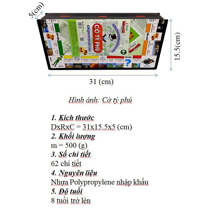 Đồ chơi CỜ TỶ PHÚ mẫu 1 (31x31x2.5cm) - phiên bản Việt của Monopoly