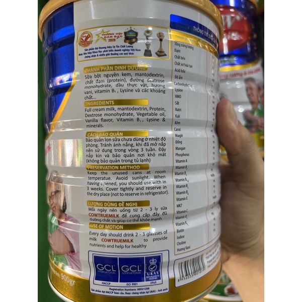 Sữa Cow True Milk CanXi 900g