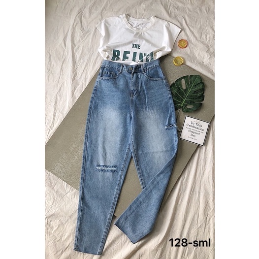 Quần baggy jean rách gối hàng BBJEAN