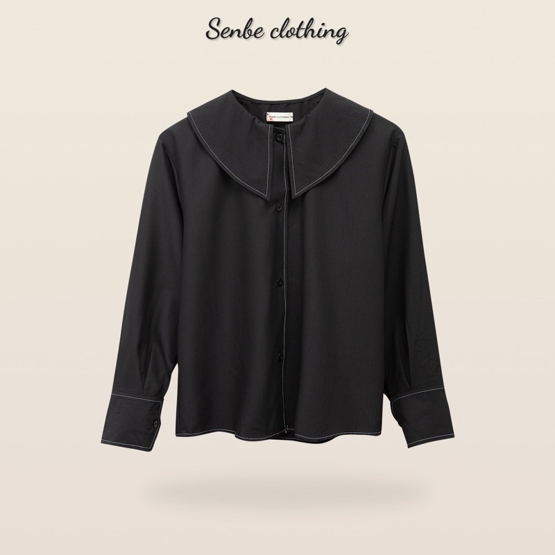 Áo Cổ Sen - Đen Viền Chỉ