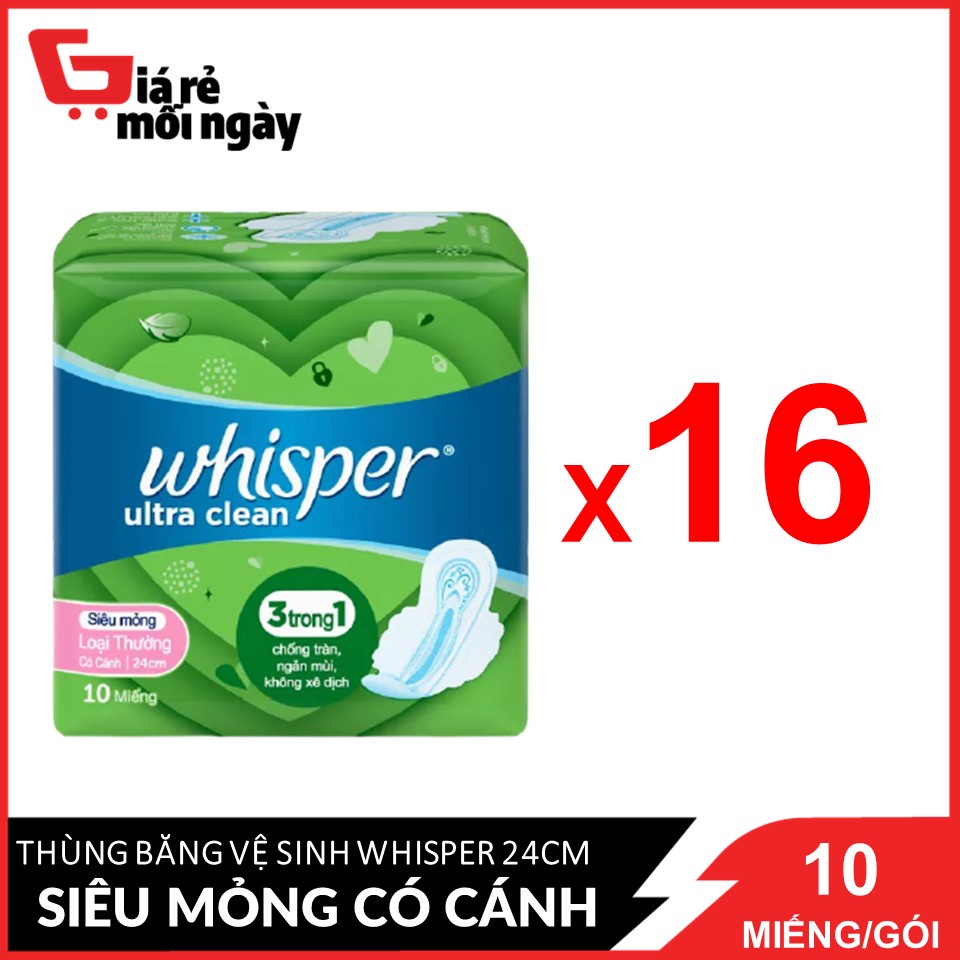 Nguyên thùng băng vệ sinh Whisper Siêu mỏng ngày 16x10 miếng