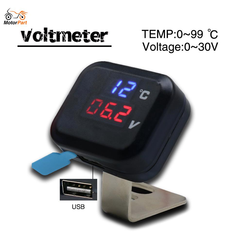 Phụ Kiện Vôn Kế Xe Máy (Vôn Kế Và Nhiệt Độ Hai Trong Một Với USB) Hiển Thị Nhiệt Độ
