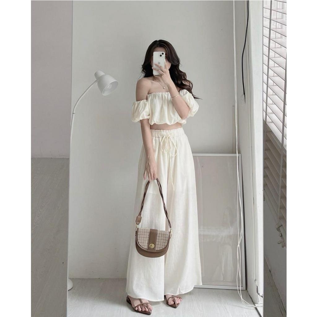 Set quần suông - áo ống đũi nhăn mềm mịn freeszie &lt; 60kg MUỐI 0352P6/K8