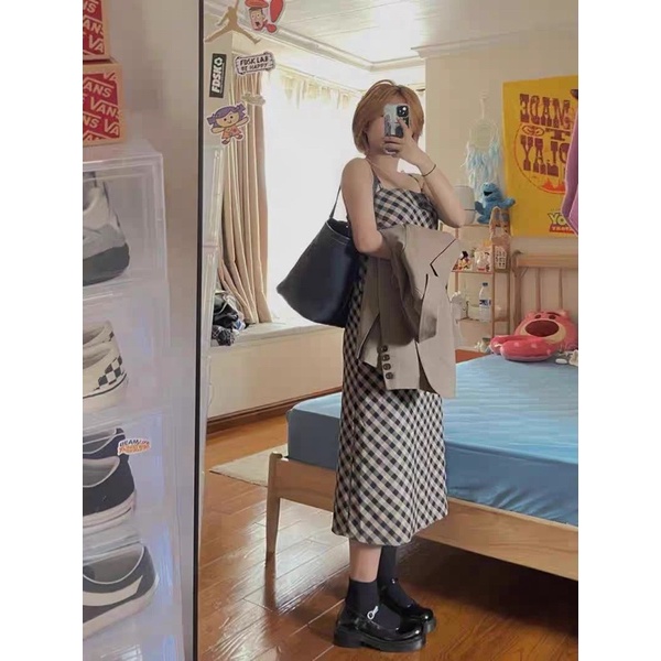 Set balzer phối đầm caro hai dây thời trang Nữ 6sstore