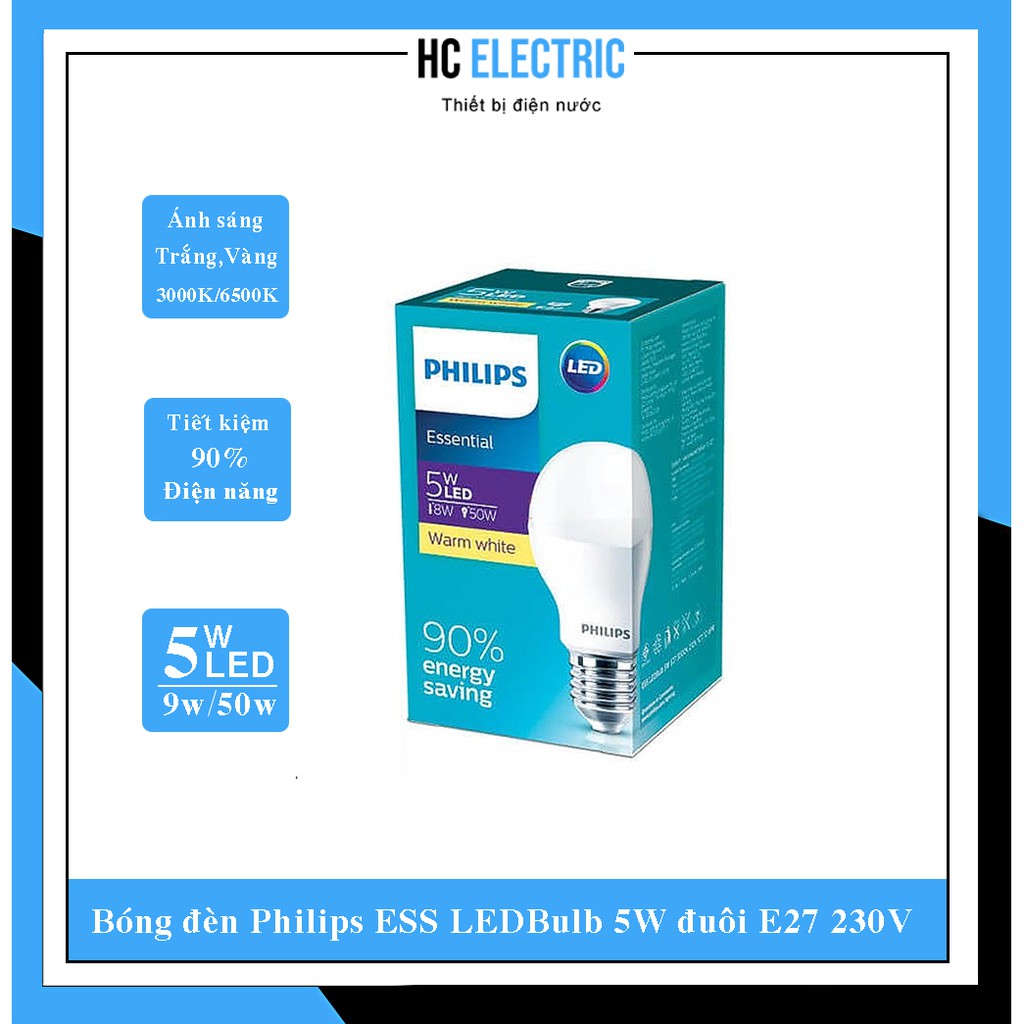 [Combo] 1 Bóng đèn Philips  5W đuôi E27 230V + 1 Đuôi đèn xoáy thả- chống nước E27