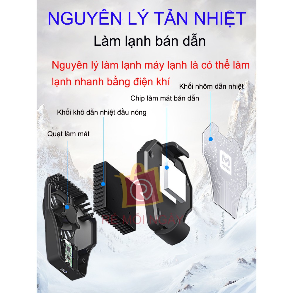 Quạt tản nhiệt MEMO DL01 cho điện thoại - Quạt tản nhiệt sò lạnh bán dẫn làm mát tức thì tăng hiệu năng - Cooling Gaming
