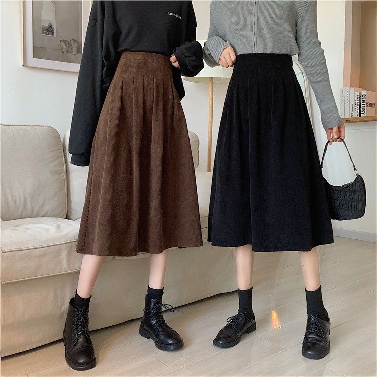 Chân Váy Midi Xiaozhainv Dáng Chữ A Lưng Cao Phong Cách Retro Hàn Quốc | BigBuy360 - bigbuy360.vn