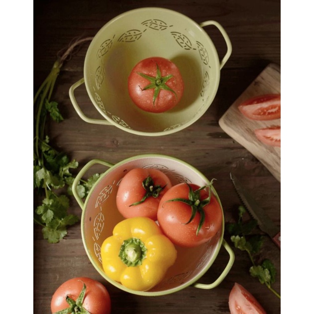 Giỏ đựng trái cây rổ tráng men đế cao retro phong cách Bắc Âu picnic decor phòng bếp vintage nhà cửa dã ngoại lenhome
