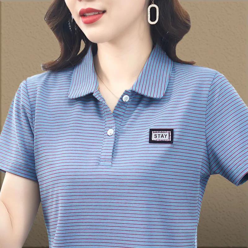Áo polo Tay Ngắn Họa Tiết Sọc Thời Trang Phong Cách Phương Tây Cho Nữ