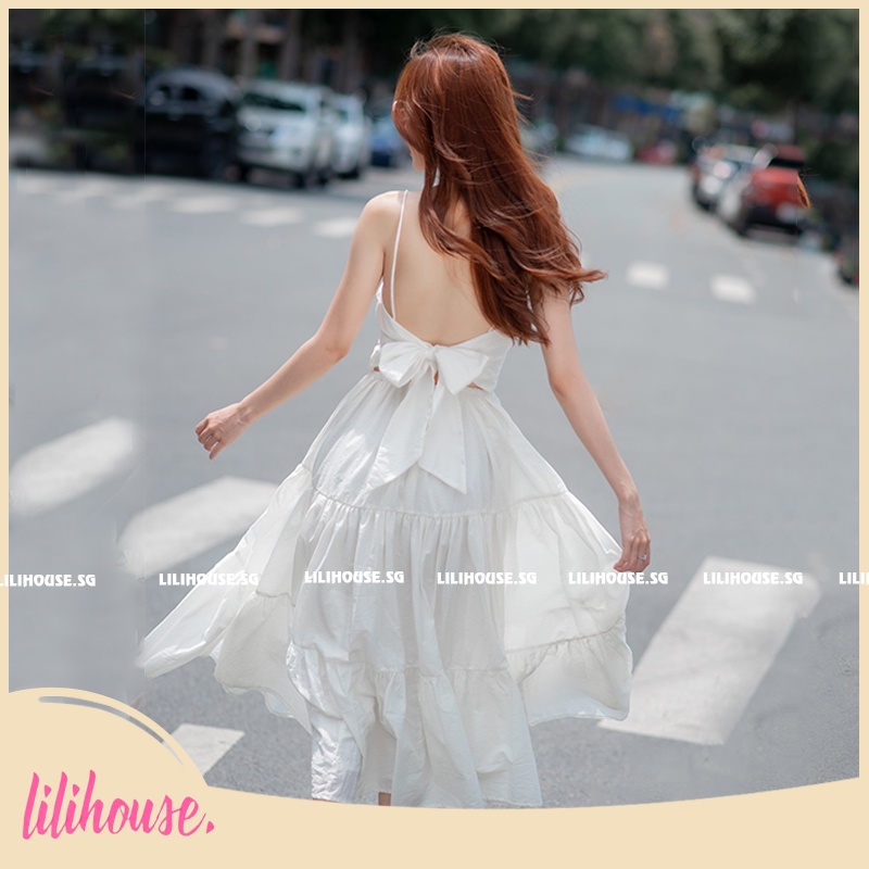 Đầm Maxi Hở Lưng Đi Biển , Váy Maxi 2 dây Buộc Nơ Lưng Siêu Xinh , Chất Tơ Gân Sợi Mềm Mại || Màu Trắng,Hồng