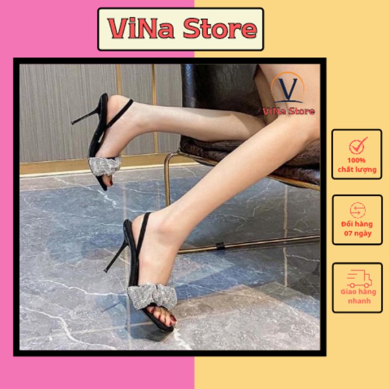 Sandal cao gót đính đá 7-9 phân cho nữ hottrend mùa hè 2022 VINA STORE mã B42