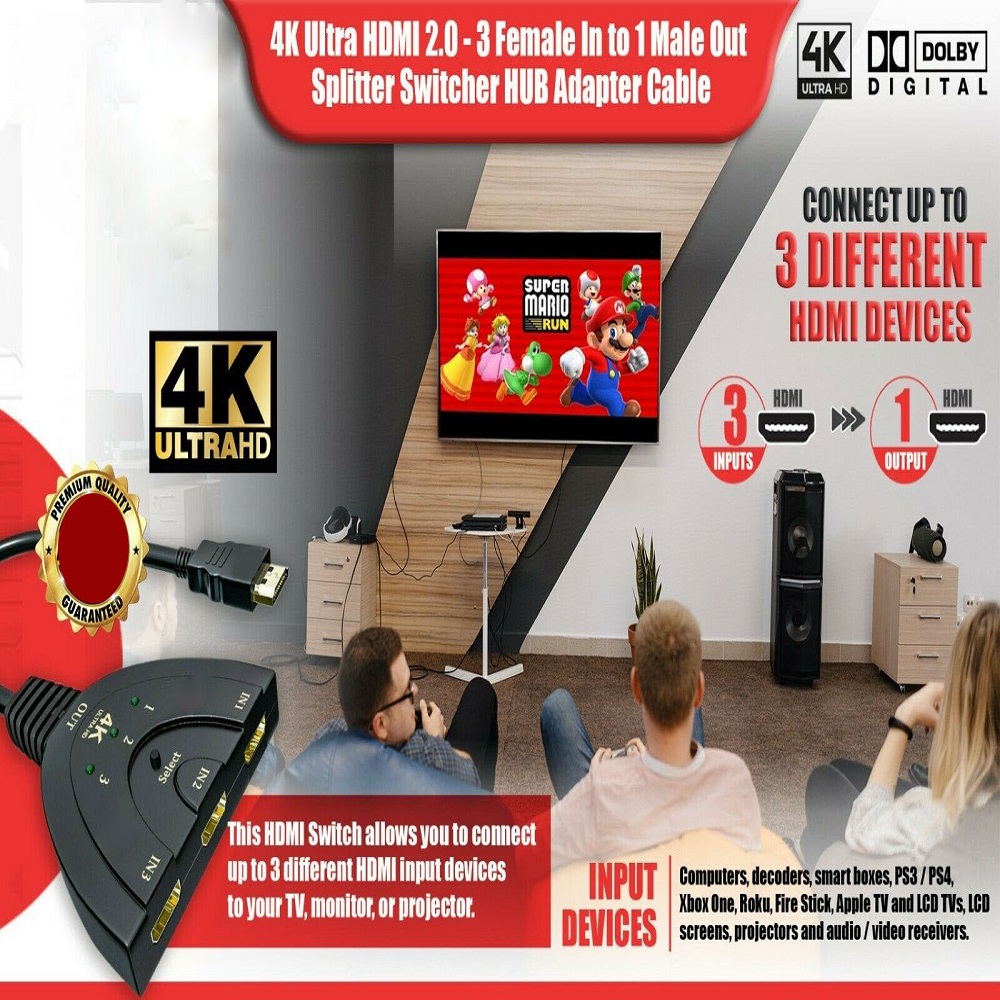 Bộ Chia 3 Cổng 4k Hdmi 2.0 3x1 Hub 3d 3 Đến 1 Hỗ Trợ Ps4 Hdr