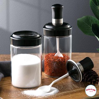 Lọ đựng gia vị thủy tinh kèm thìa thông minh - Hũ đựng gia vị, nước mắm trong suốt thìa kèm nắp tiện lợi 01477