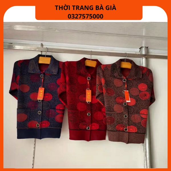Áo khoác len ấm cho người già cao tuổi_ áo len trung niên cổ bẻ sang trọng cho bà