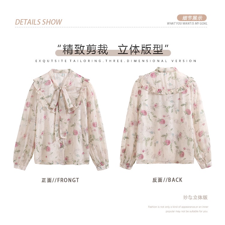 Áo Sơ Mi Chiffon Tay Dài In Hoa Cột Dây Nơ Thời Trang Mùa Thu Cho Nữ