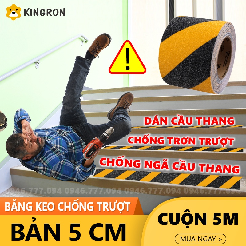 Băng dính chống trơn trượt ⭐ Băng keo nhám dán cầu thang KINGRON chống ngã dán bậc cửa ra vào