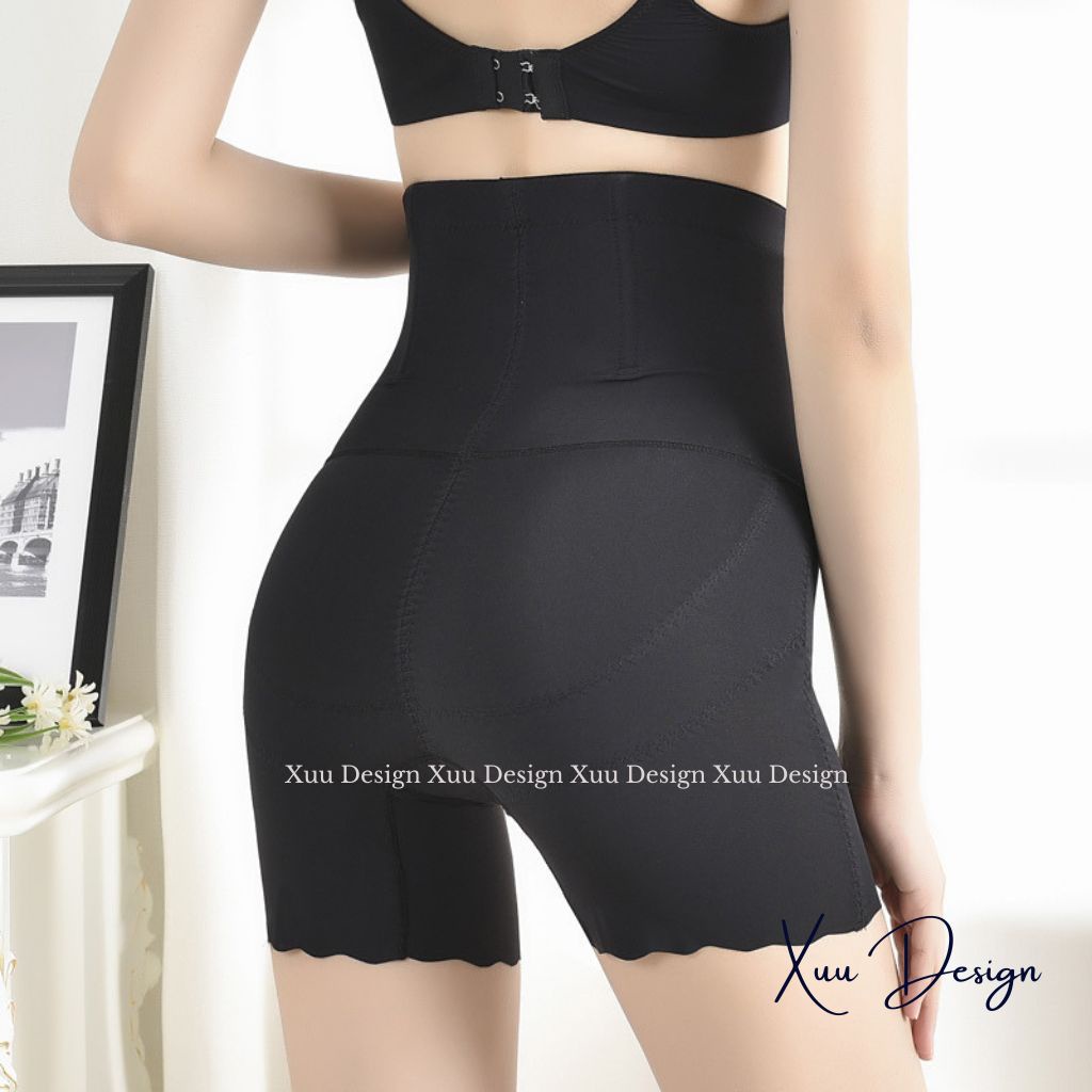 Quần lót nữ cạp cao gen bụng XUU vải su lạnh phối ren lưới có thanh nẹp định hình chống cuộn cao cấp - GB18
