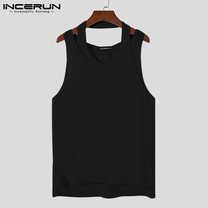 Áo tank top nam INCERUN 3 lỗ đắp vải nhỏ màu trơn giải trí mùa hè có 3 màu