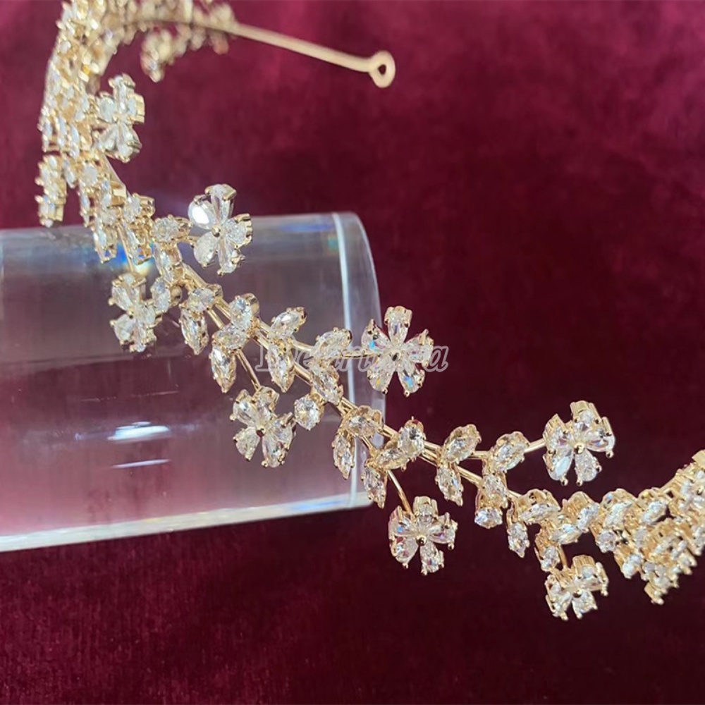 Vương Miện Cài Tóc Đính Đá Zircon Thời Trang Cho Cô Dâu
